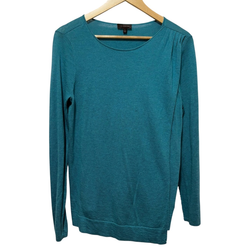 The Limited Women Sweater L Teal Merino Wool Blend‎ Minimalist Capsule Classic